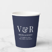 Elegant Navy Blue Monogram | Minimalistische Hochz Pappbecher (Vorderseite)