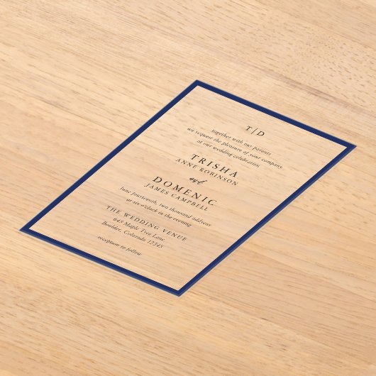 Elegant Navy Blue Monogram Modern Wedding Acryleinladungen (Ablage )
