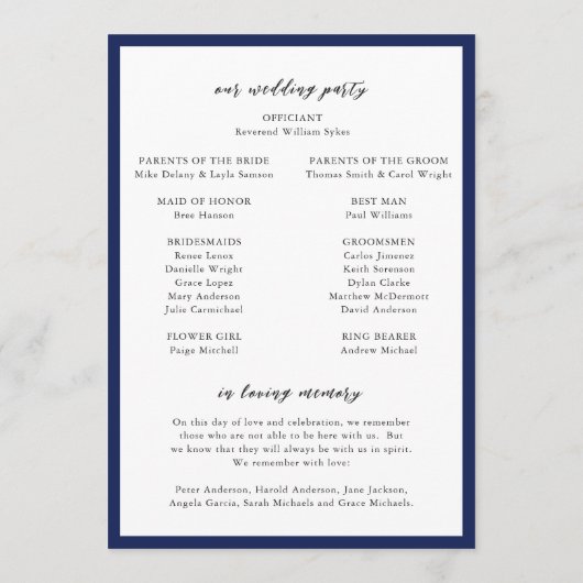 Elegant Navy Blue Monogram Modern Wedding Programm (Rückseite)