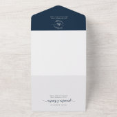 Elegant Navy Blue Monogram QR Code Foto Wedding All In One Einladung (Außenbereich)