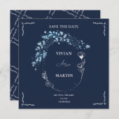 Elegant Navy BLue Monogram Save the Date Einladung (Vorne/Hinten)