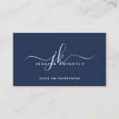 Elegant Navy Blue Monogram Script Initials Visitenkarte (Vorderseite)