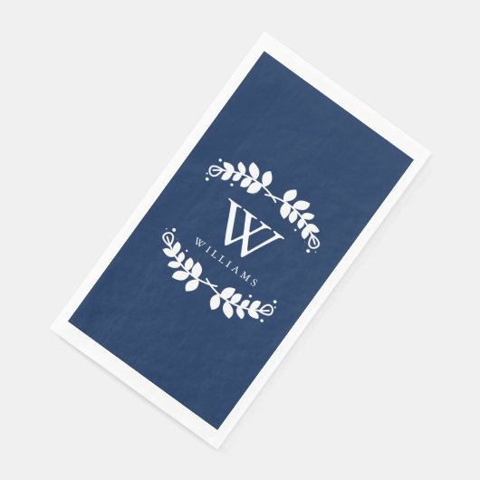 Elegant Navy Blue Monogram Serviette (Ecke)