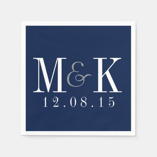 Elegant Navy Blue Monogram Wedding Napkins Serviette (Vorderseite)