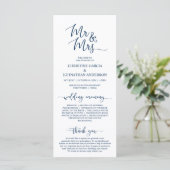 Elegant Navy Blue, Mr. and Mrs., Wedding Zeremony Programm (Stehend Vorderseite)