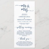 Elegant Navy Blue, Mr. and Mrs., Wedding Zeremony Programm (Vorderseite)