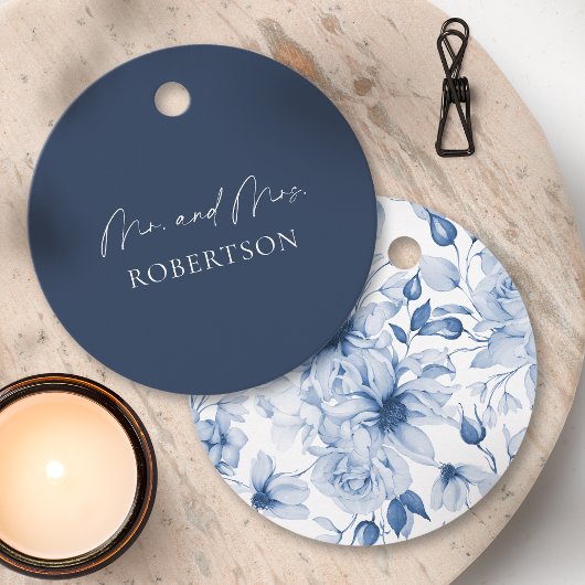 Elegant Navy Blue Mr & Mrs. Tag Geschenkanhänger