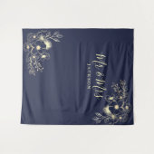 Elegant Navy Blue Mr. & Mrs. Wedding Backdrop Wandteppich (Vorderseite (Horizontal))