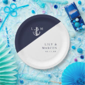 Elegant Navy Blue Nautical Monogram Wedding Pappteller (Party)