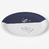 Elegant Navy Blue Nautical Monogram Wedding Pappteller (Schrägansicht)