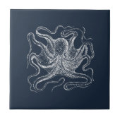 Elegant Navy Blue Octopus Illustration Fliese (Vorderseite)