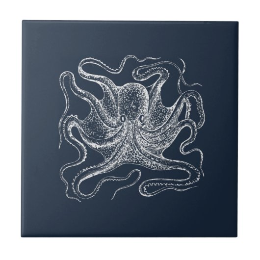 Elegant Navy Blue Octopus Illustration Fliese (Vorderseite)