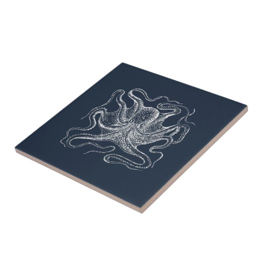 Elegant Navy Blue Octopus Illustration Fliese (Seite)