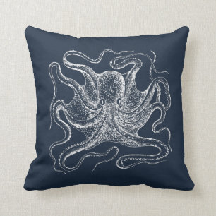 Elegant Navy Blue Octopus Illustration Kissen