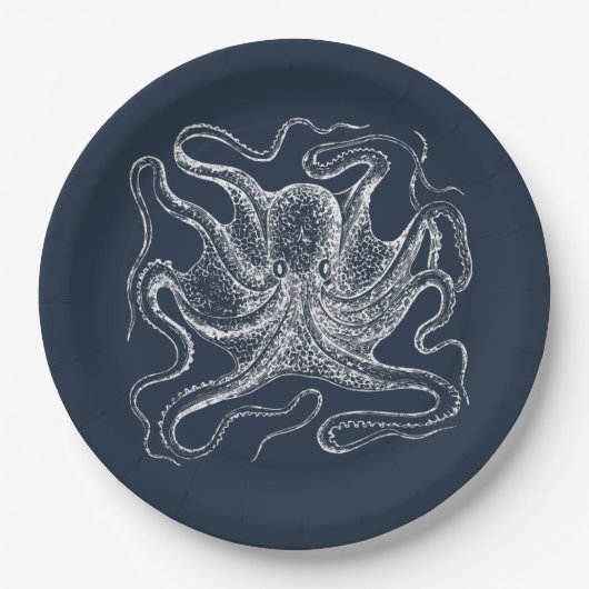 Elegant Navy Blue Octopus Illustration Pappteller (Vorderseite)