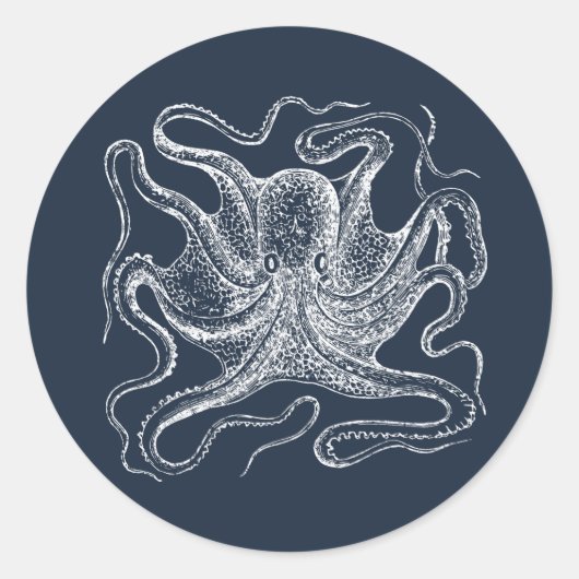 Elegant Navy Blue Octopus Illustration Runder Aufkleber (Vorderseite)
