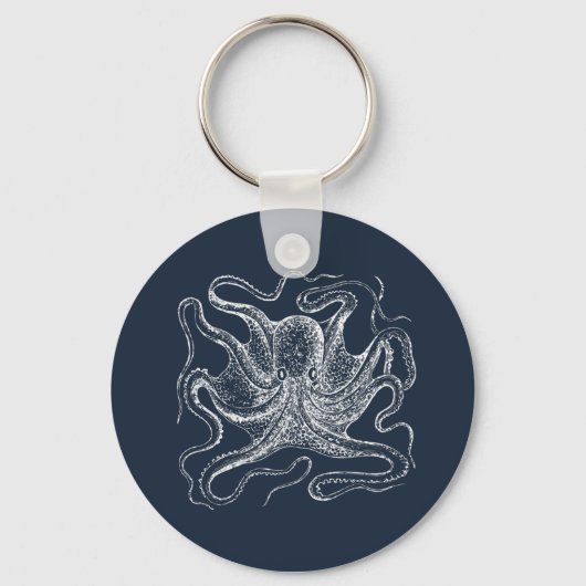 Elegant Navy Blue Octopus Illustration Schlüsselanhänger (Vorderseite)