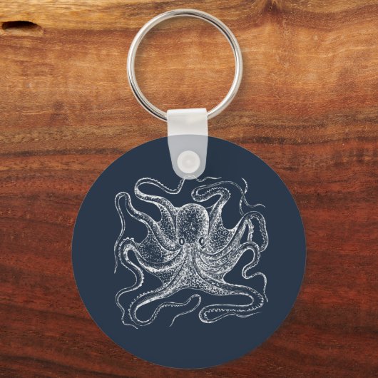 Elegant Navy Blue Octopus Illustration Schlüsselanhänger (Vorderseite)