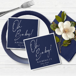 Elegant Navy Blue Oh Baby Shower Serviette