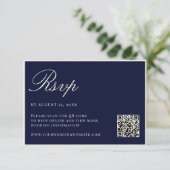 Elegant Navy Blue Old Money QR Code Wedding RSVP Karte (Stehend Vorderseite)