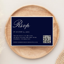 Elegant Navy Blue Old Money QR Code Wedding RSVP Karte