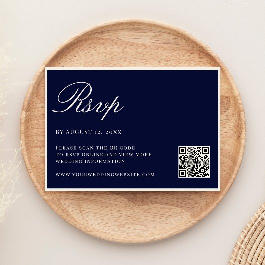 Elegant Navy Blue Old Money QR Code Wedding RSVP Karte