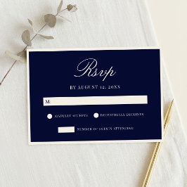 Elegant Navy Blue Old Money Wedding RSVP Karte