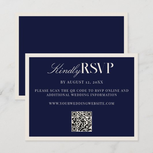 Elegant Navy Blue Old Money Wedding RSVP Karte (Vorne/Hinten)