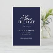 Elegant Navy Blue Old Money Wedding Save The Date (Stehend Vorderseite)