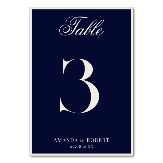 Elegant Navy Blue Old Money Wedding Tischnummer (Vorderseite)