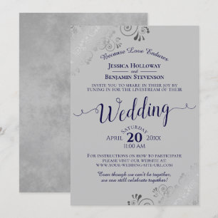 Elegant Navy Blue on Gray Wedding Livestream Einladung