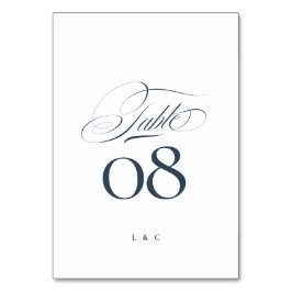 Elegant Navy Blue on White Calligraphy Wedding Tischnummer