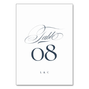 Elegant Navy Blue on White Calligraphy Wedding Tischnummer