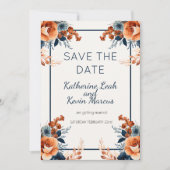 Elegant Navy Blue Orange Floral Save the Date Einladung (Vorderseite)