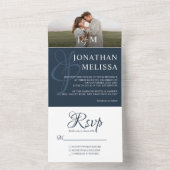 Elegant Navy Blue Overlay Foto Monogram Wedding All In One Einladung (Innen Boden)