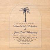 Elegant Navy Blue Palm Formal Beach Hochzeit Acryleinladungen (Vorderseite)