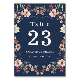 Elegant Navy Blue Pastel Wildblume Boho Wedding Tischnummer