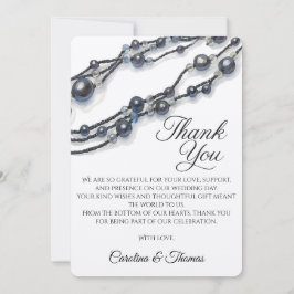 Elegant Navy Blue Pearl Watercolor Modern Wedding  Dankeskarte