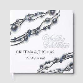Elegant Navy Blue Pearl Watercolor Modern Wedding  Gästebuch