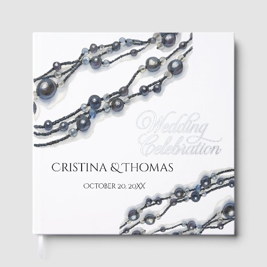 Elegant Navy Blue Pearl Watercolor Modern Wedding Gästebuch (Vorderseite)