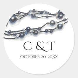 Elegant Navy Blue Pearl Watercolor Modern Wedding  Runder Aufkleber