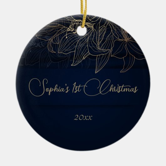 Elegant Navy Blue Personalisiert First Christmas Keramik Ornament (Vorne)