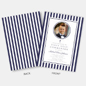 Elegant Navy Blue Photo Boy First Communion Einladung