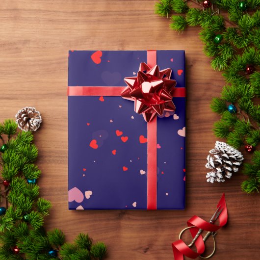 Elegant Navy Blue Pink Hearts Valentine Geschenkpapier (Feiertagsgeschenk)