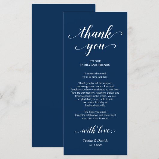 Elegant Navy Blue, Place Einstellung Dankeschön Ka Programm (Vorne/Hinten)