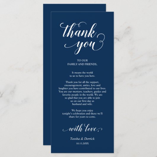 Elegant Navy Blue, Place Einstellung Dankeschön Ka Programm (Vorne/Hinten)