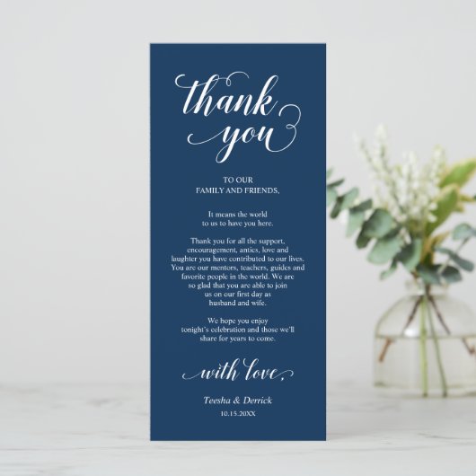 Elegant Navy Blue, Place Einstellung Dankeschön Ka Programm (Stehend Vorderseite)