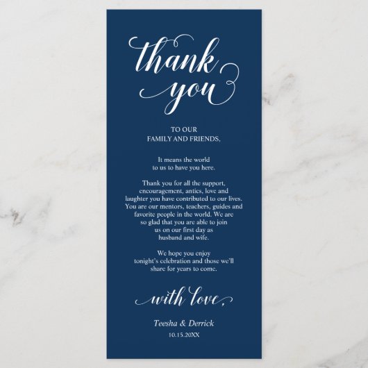 Elegant Navy Blue, Place Einstellung Dankeschön Ka Programm (Vorderseite)