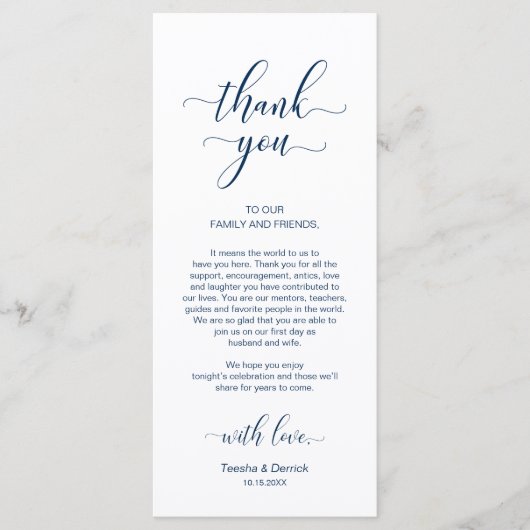 Elegant Navy Blue, Place Einstellung Dankeschön Ka Programm (Vorderseite)