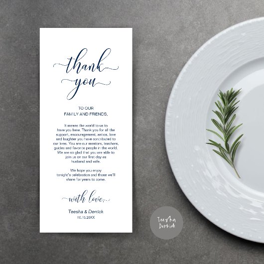 Elegant Navy Blue, Place Einstellung Dankeschön Ka Programm